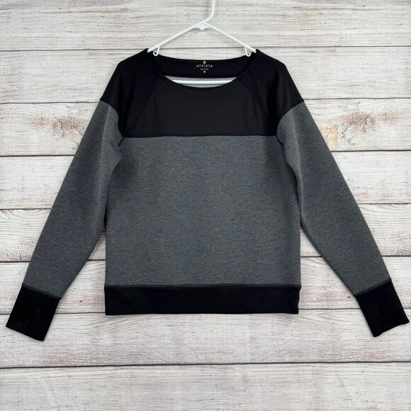 Athleta Fuse Colorblock‎ Scuba Neoprene Pullover Sweatshirt Women's M Gray/Black - Picture 1 of 12